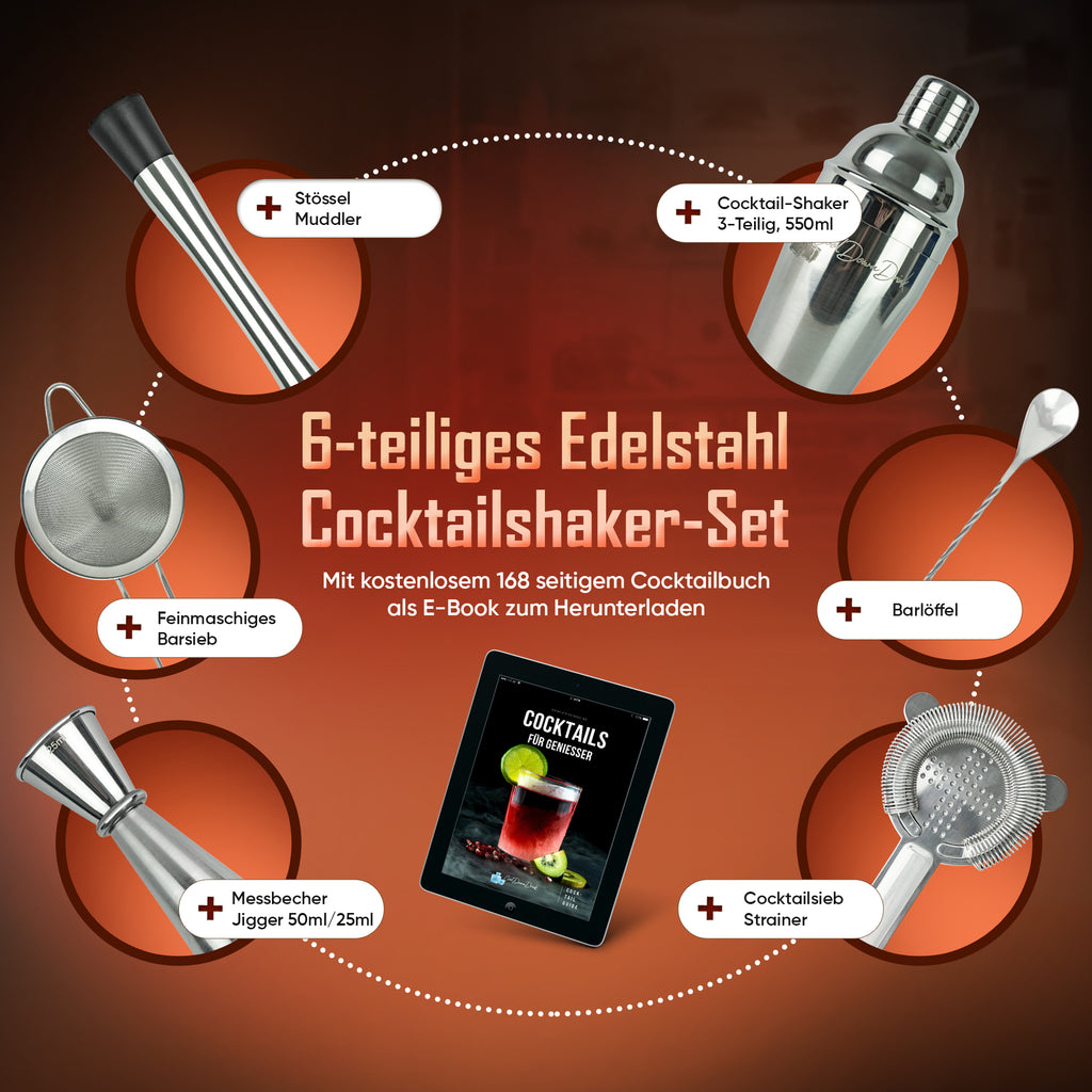 Cocktailshaker-Sets, 6-teilig aus Edelstahl von CoolDownDrink