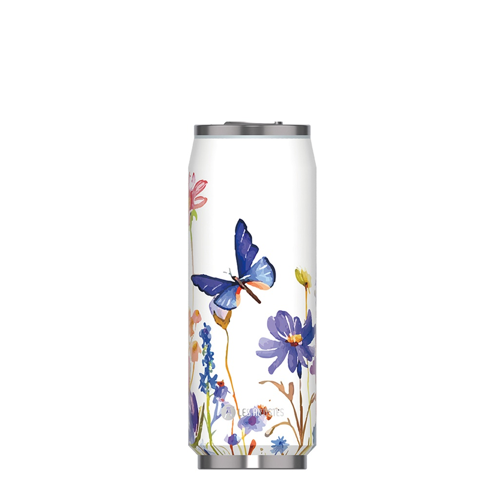 [A-9302] Isoliertrinkdose LES ARTISTES (Bela) (weiss, 500 ml, Floral Butterfly)