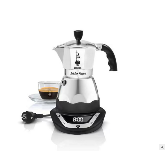 Bialetti Espressokocher Moka Timer 3 Tassen Schwarz_Silber