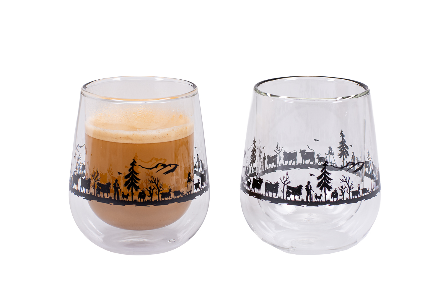 Kadastar Kaffeegläser Alpaufzug Familie doppelwandig 250ml 2-er Set