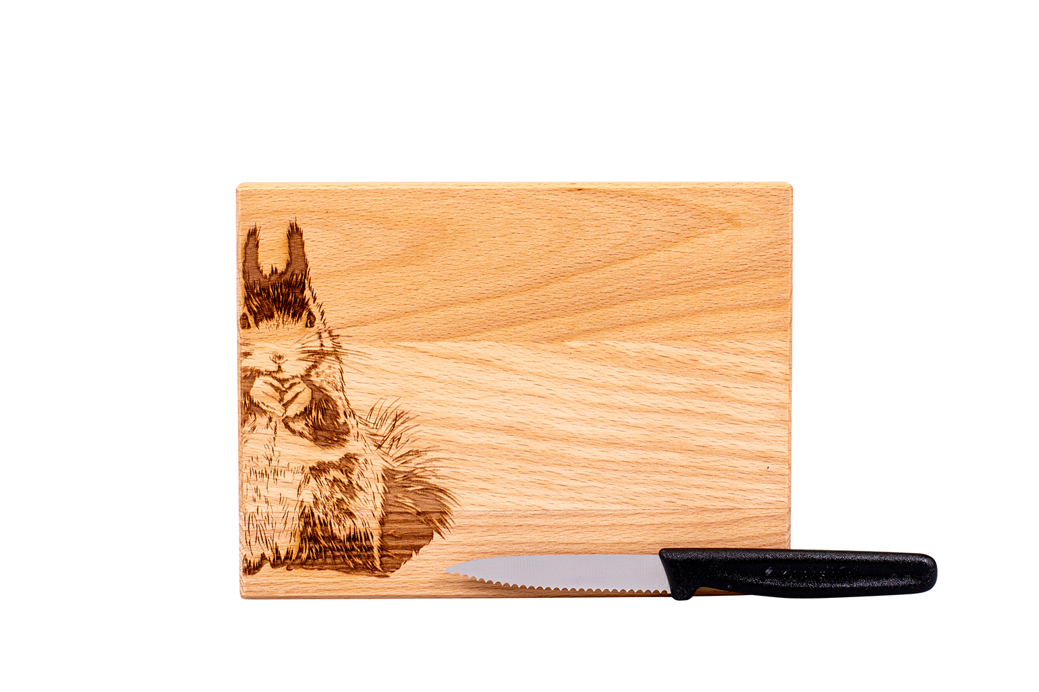 Kadastar Messerbrett XL “Eichhörnchen”, Buche geölt 20x15x2cm