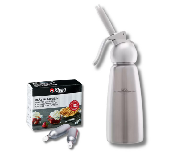 Kisag Rahmbläser Set Basic 0.5 l, Silber inkl. 10 Stück Kapslen