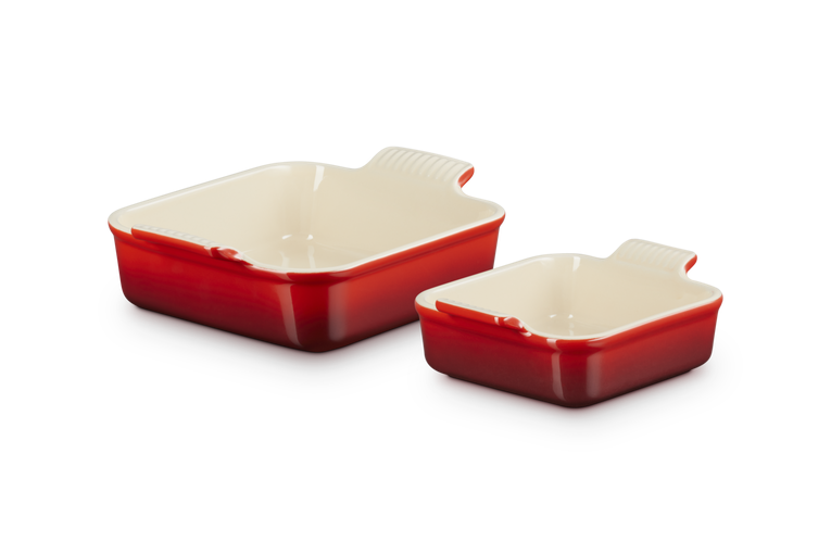 Le Creuset 2er-Set quadratische Auflaufform Traditionell 13 20cm Kirschrot