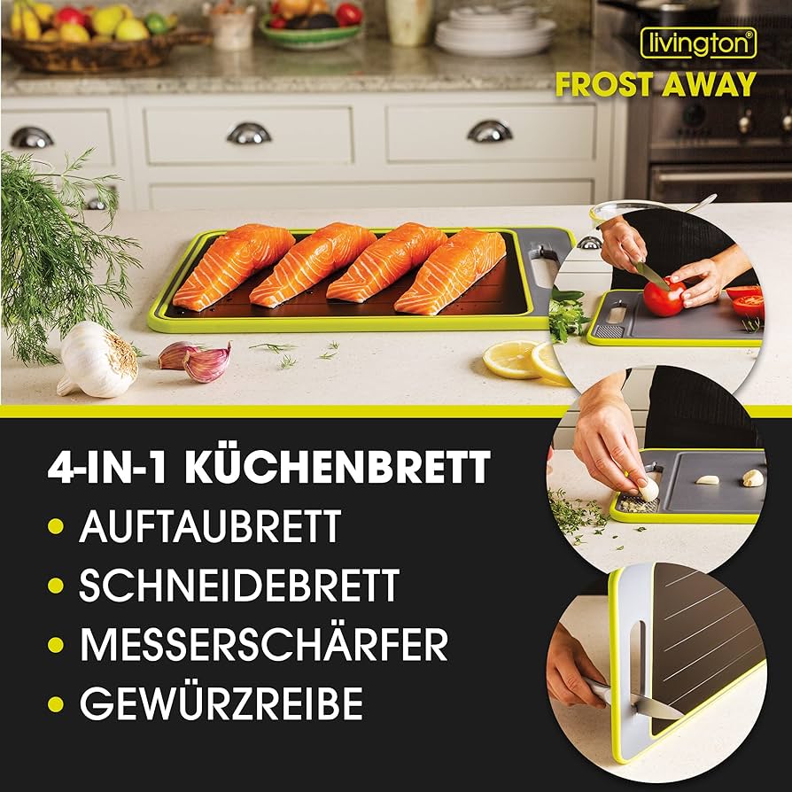 Livington FrostAway - Auftaubrett, Schneidebrett, Messerschärfer & Reibe in Einem