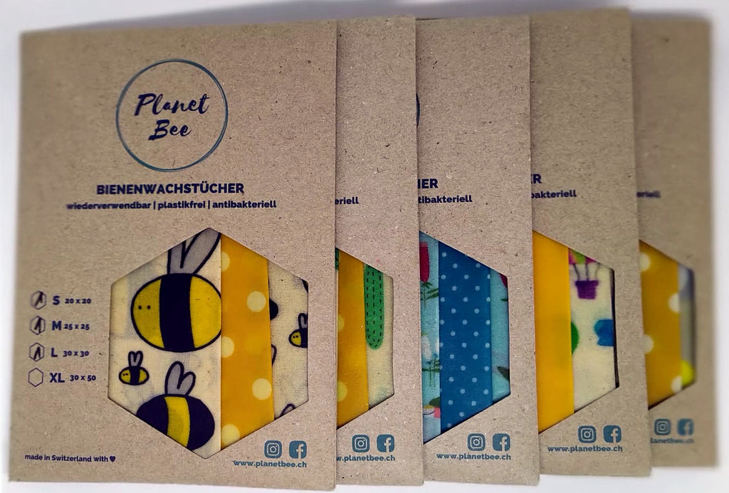 Planet Bee Bio Bienenwachstücher 5 x 3er-Set "Bee, Cactus, Flamingo, Sicily, Baloon"