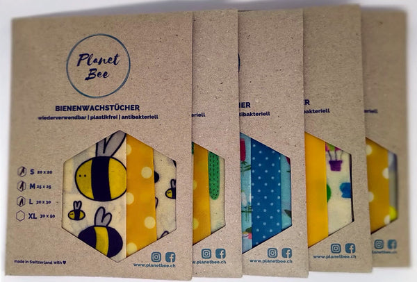 Planet Bee Bio Bienenwachstücher 5 x 3er-Set "Bee, Cactus, Flamingo, Sicily, Baloon"