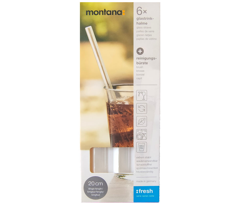 Montana Glastrinkhalme 20 cm mit Bürste, 6 Stück, Transparent